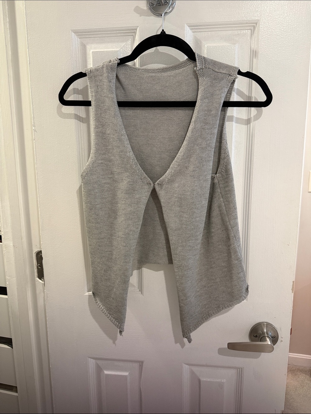 Light Gray Sleeveless Open-Front Knit Vest